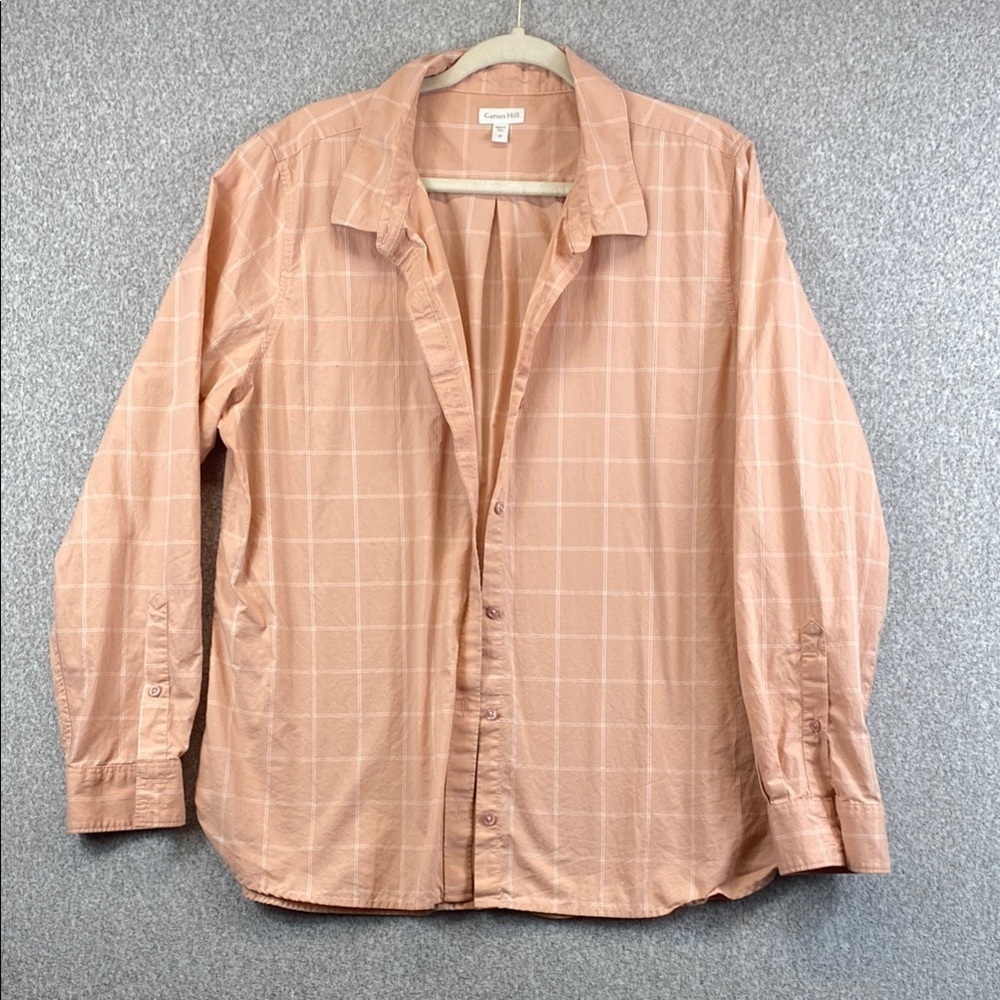 Garnet Hill organic Pima cotton button down up peach window pane plaid size 18